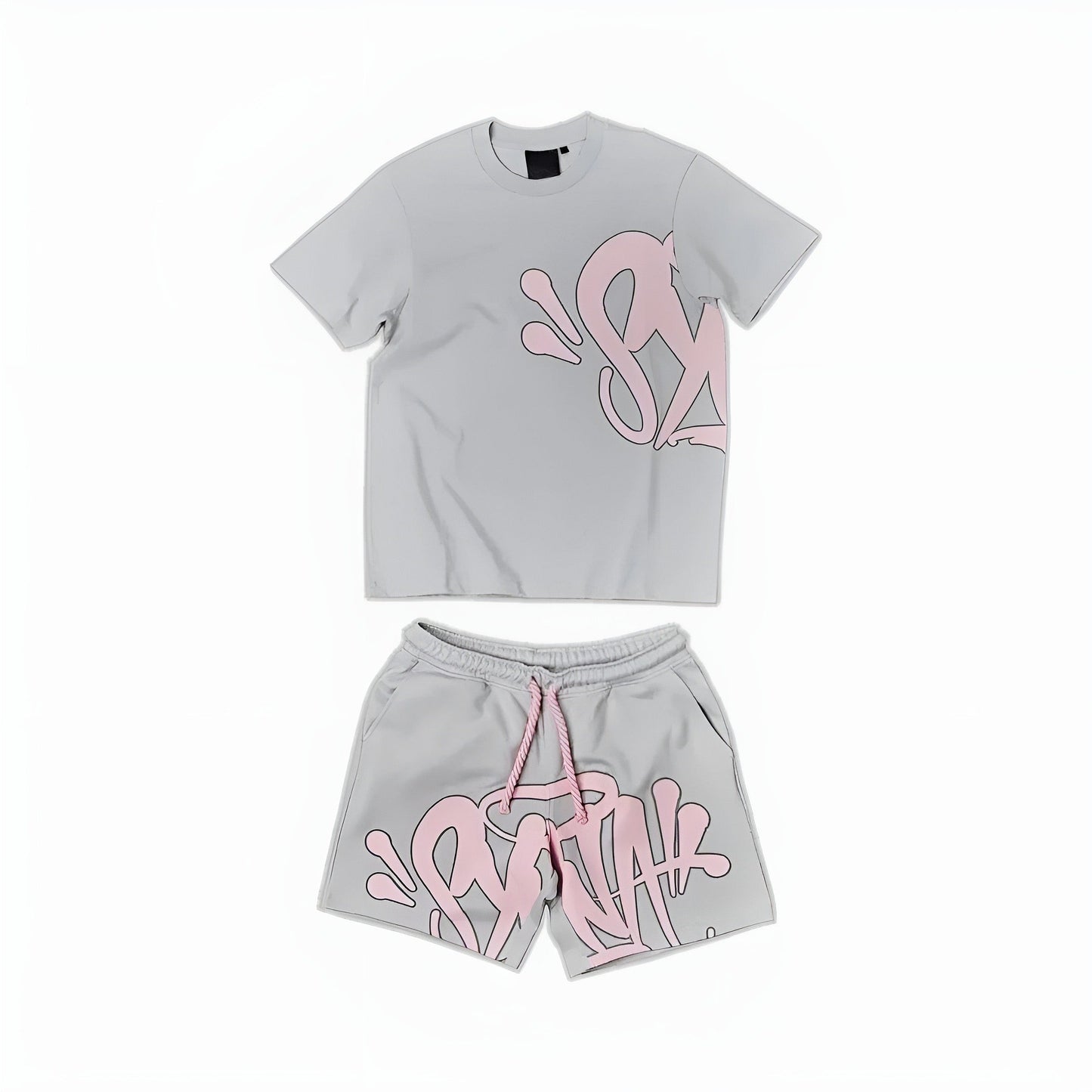 Graffiti Shorts Set Grey X Pink