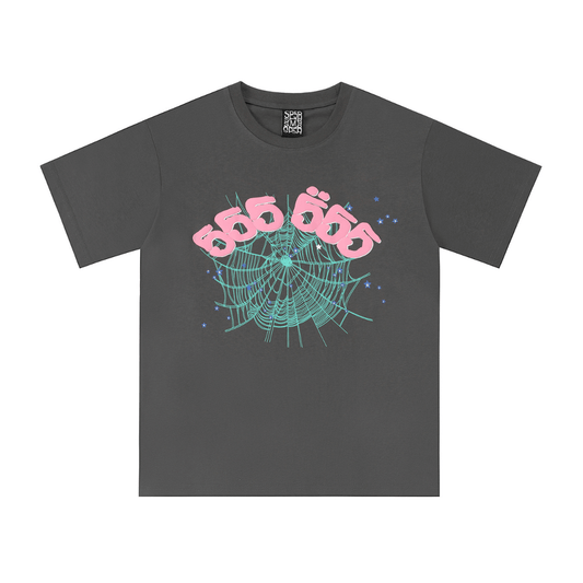SP5DER T-SHIRT -  555 PINK  WEB - GREY